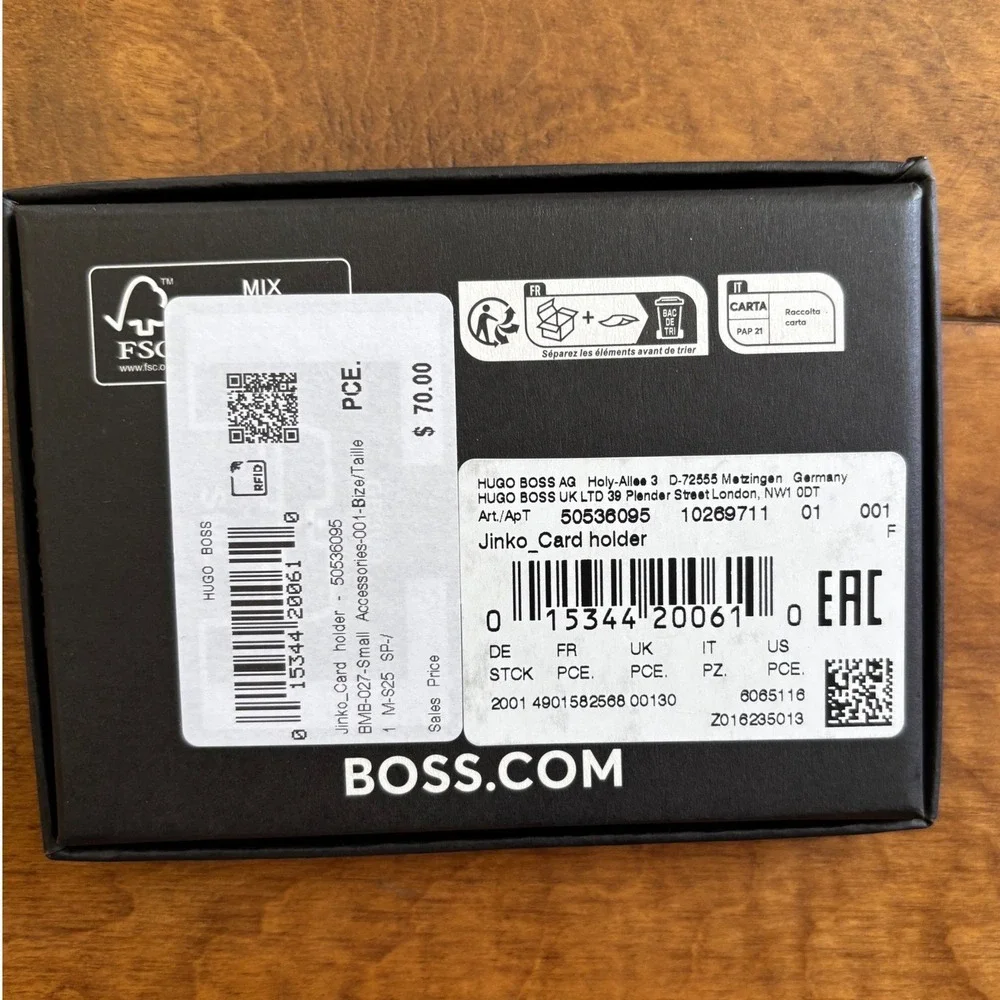 Hugo Boss Jinko Card Holder Black Leather Wallet 50536095 NIB